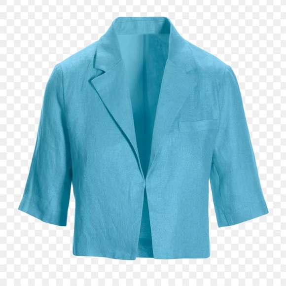 Boston Proper Modern Length Elbow Sleeve Linen Blazer in Blue Topaz NWOT M - Picture 9 of 16